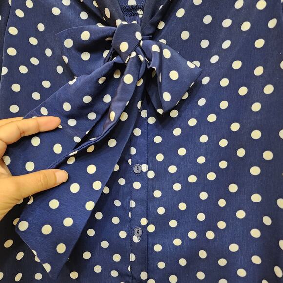 Forever 21 Polka Dot Neck Tie Bow Blouse, Size Small - Picture 4 of 8